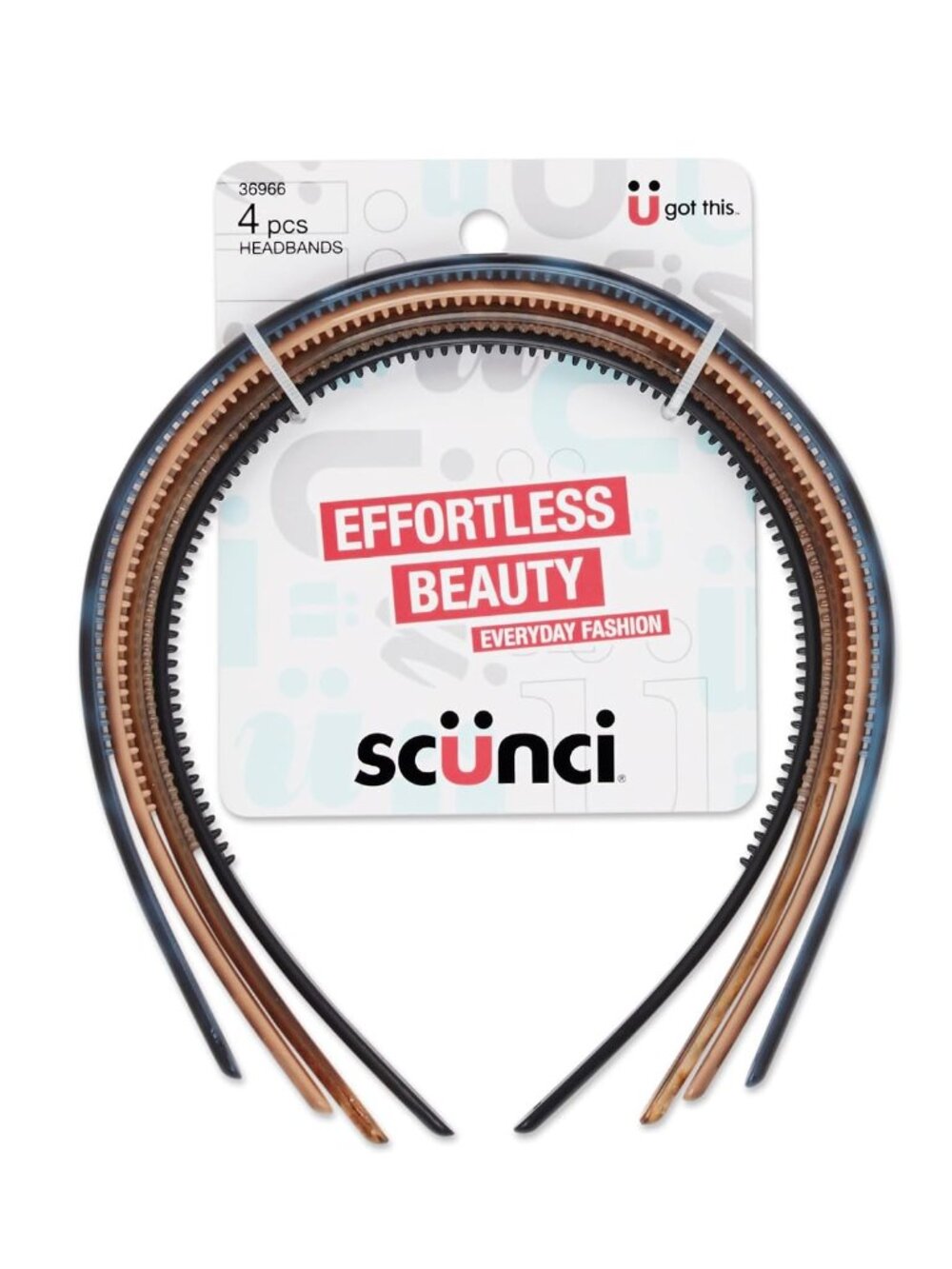 Scünci by Skinny Headbands, No-Damage, Flexible, 4 Count, Neutral